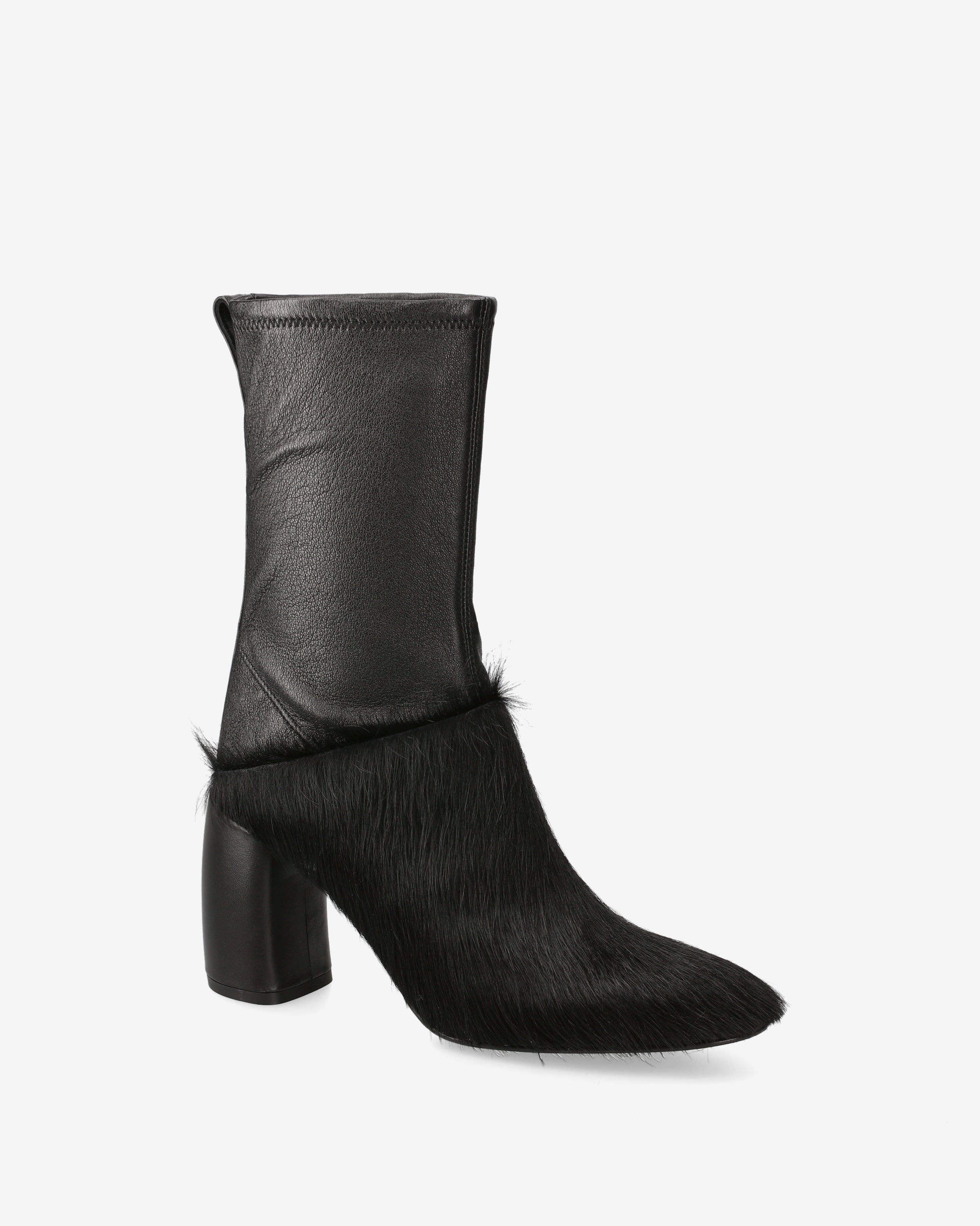 Leather and Pony Hair Ankle Boots Black