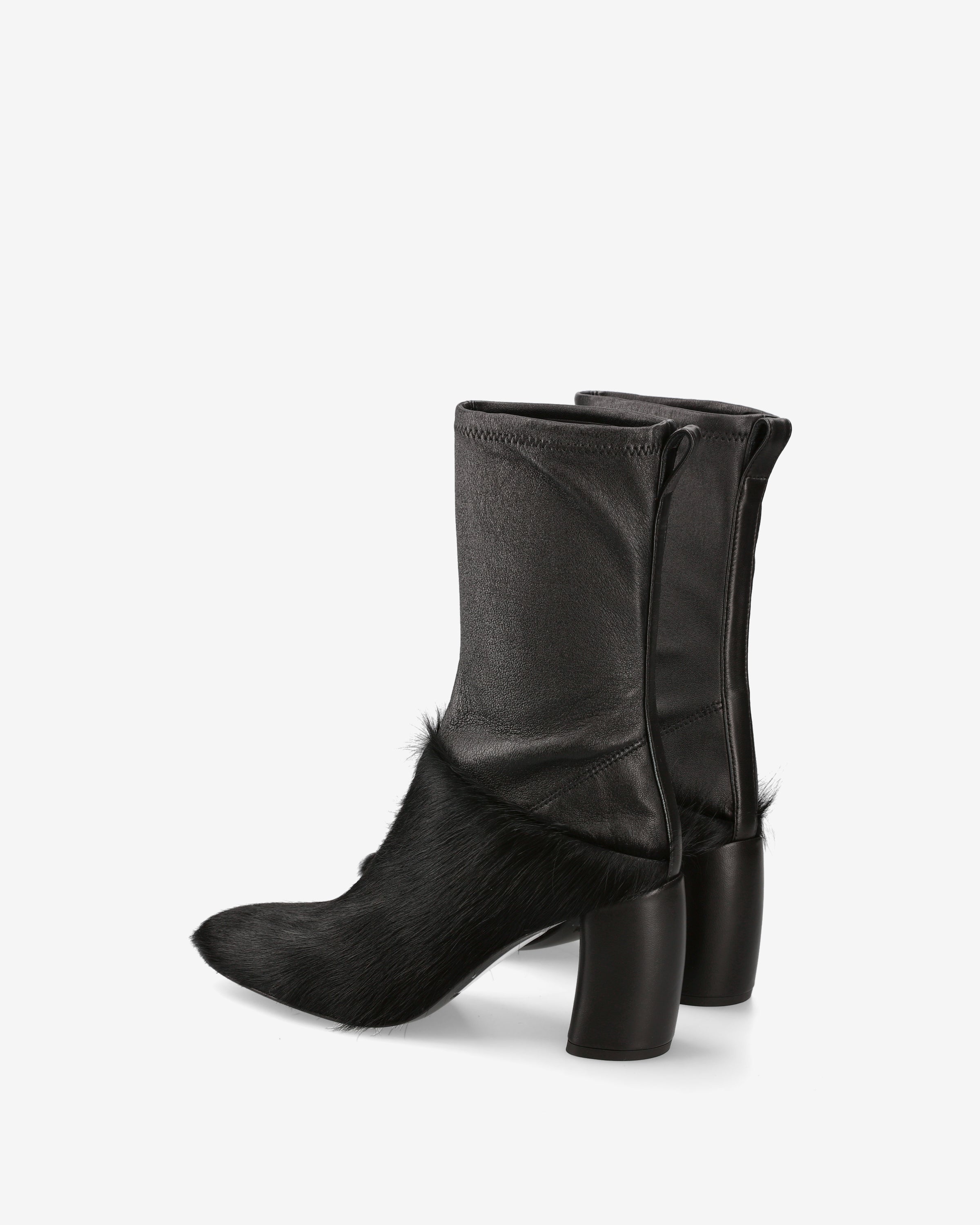 Leather and Pony Hair Ankle Boots Black