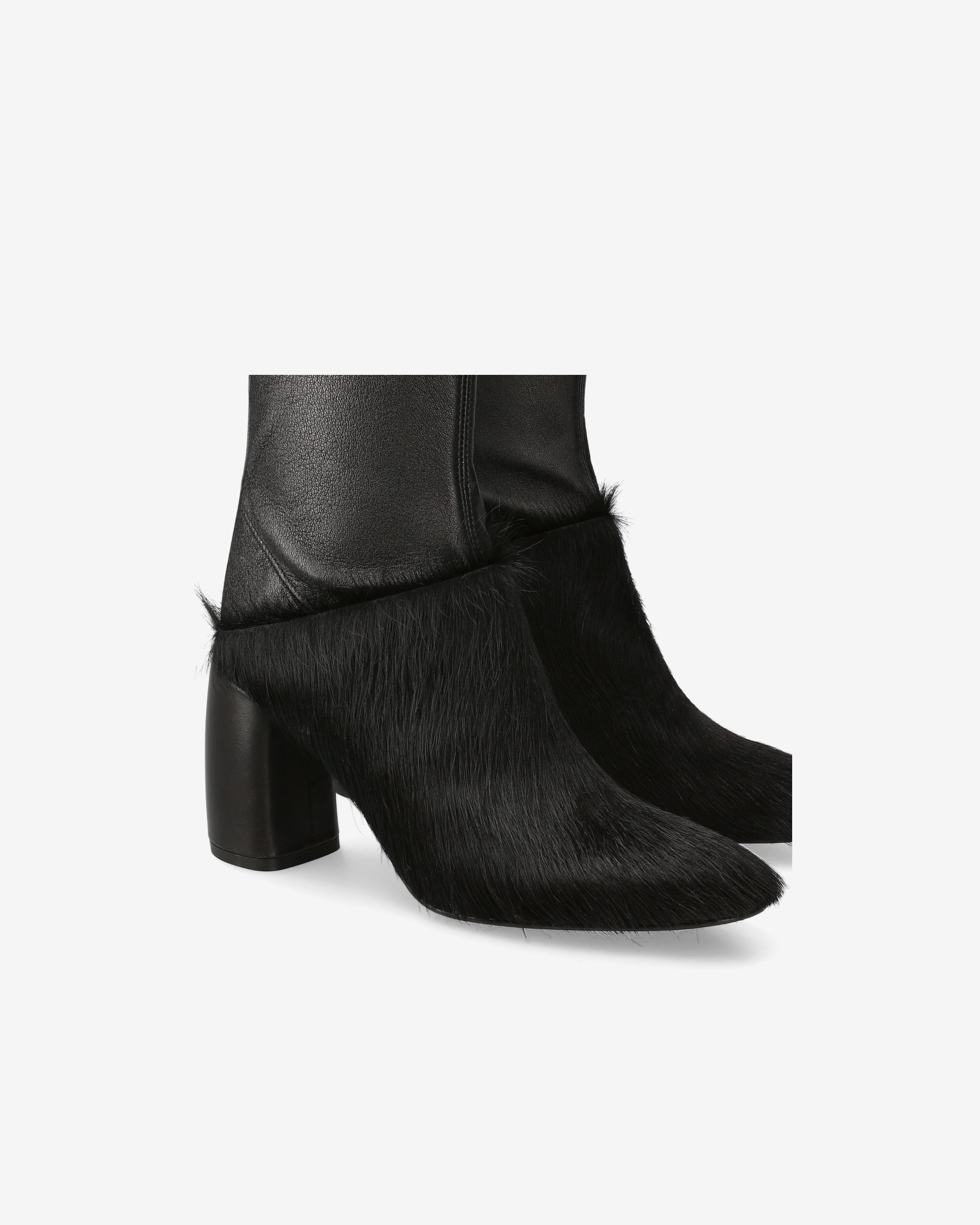 Leather and Pony Hair Ankle Boots Black