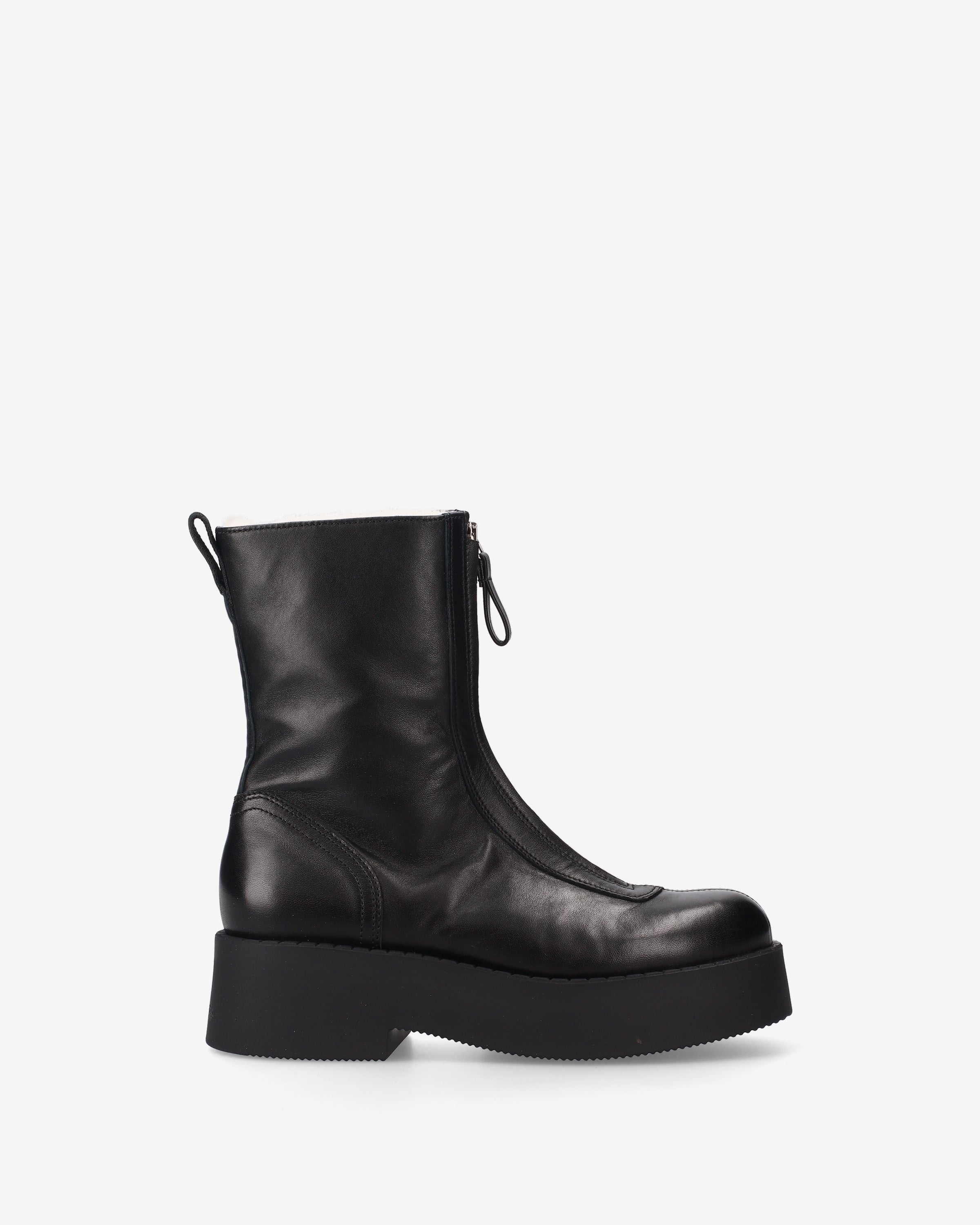 Leather and Shearling Platform Ankle Boots Black