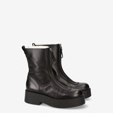 Leather and Shearling Platform Ankle Boots Black