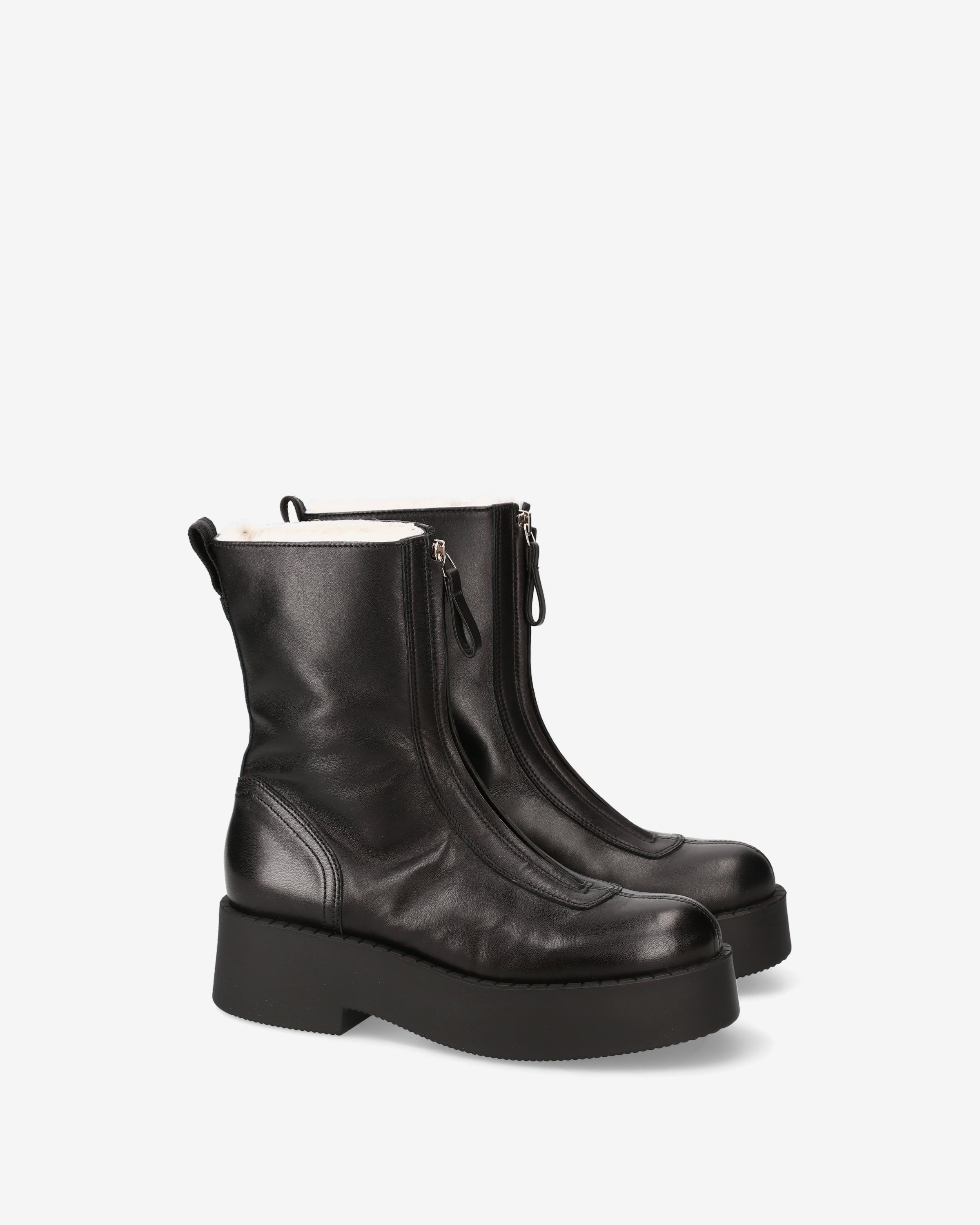 Leather and Shearling Platform Ankle Boots Black