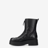 Leather and Shearling Platform Ankle Boots Black