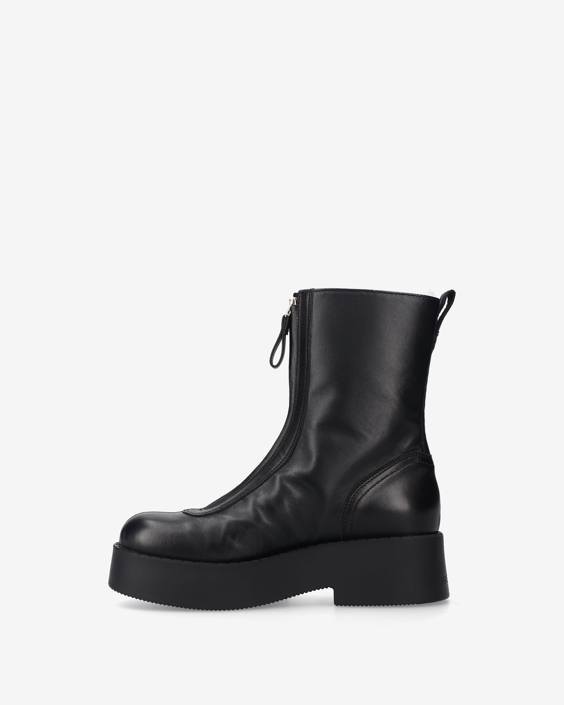Leather and Shearling Platform Ankle Boots Black