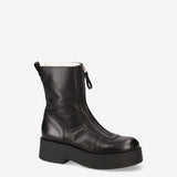 Leather and Shearling Platform Ankle Boots Black