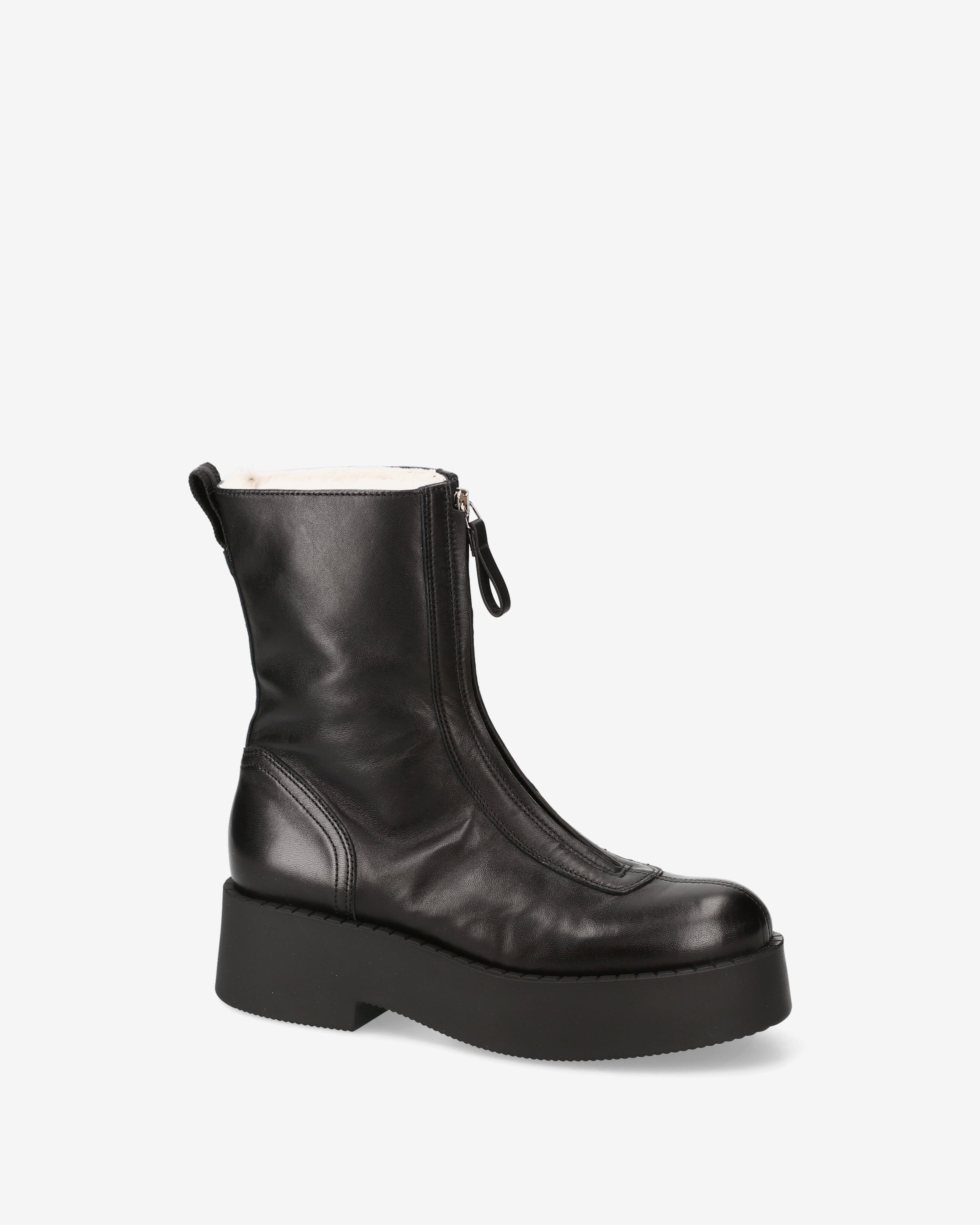 Leather and Shearling Platform Ankle Boots Black
