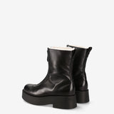 Leather and Shearling Platform Ankle Boots Black
