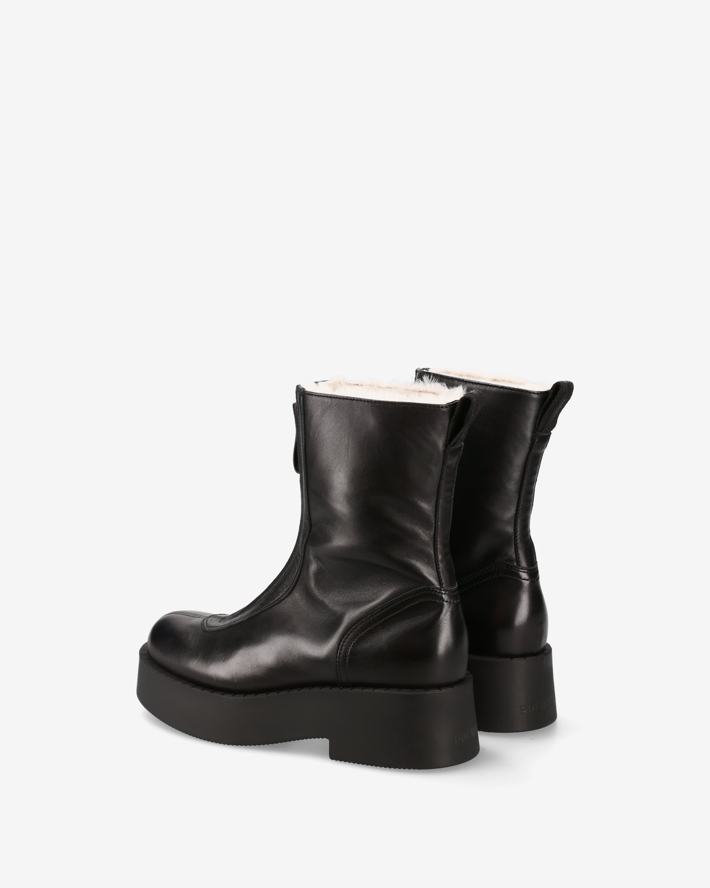 Leather and Shearling Platform Ankle Boots Black