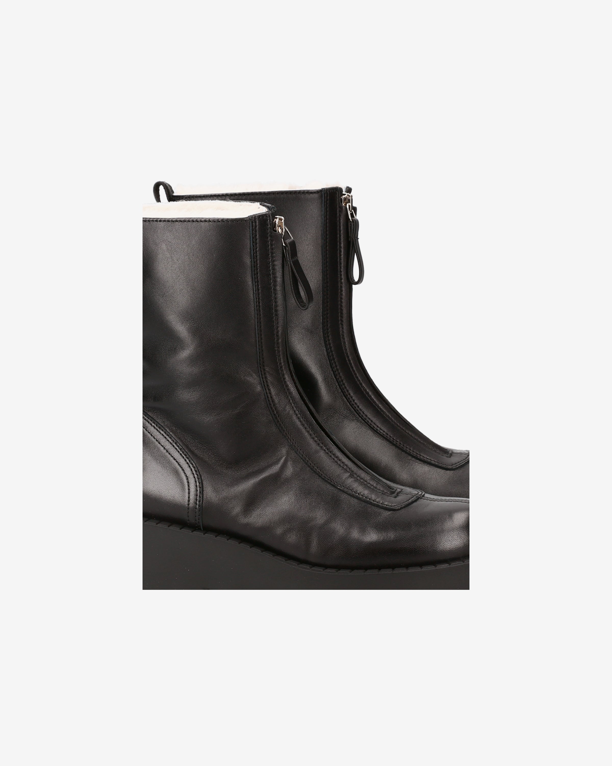 Leather and Shearling Platform Ankle Boots Black