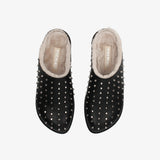 Slippers in Sheepskin and Black Leather
