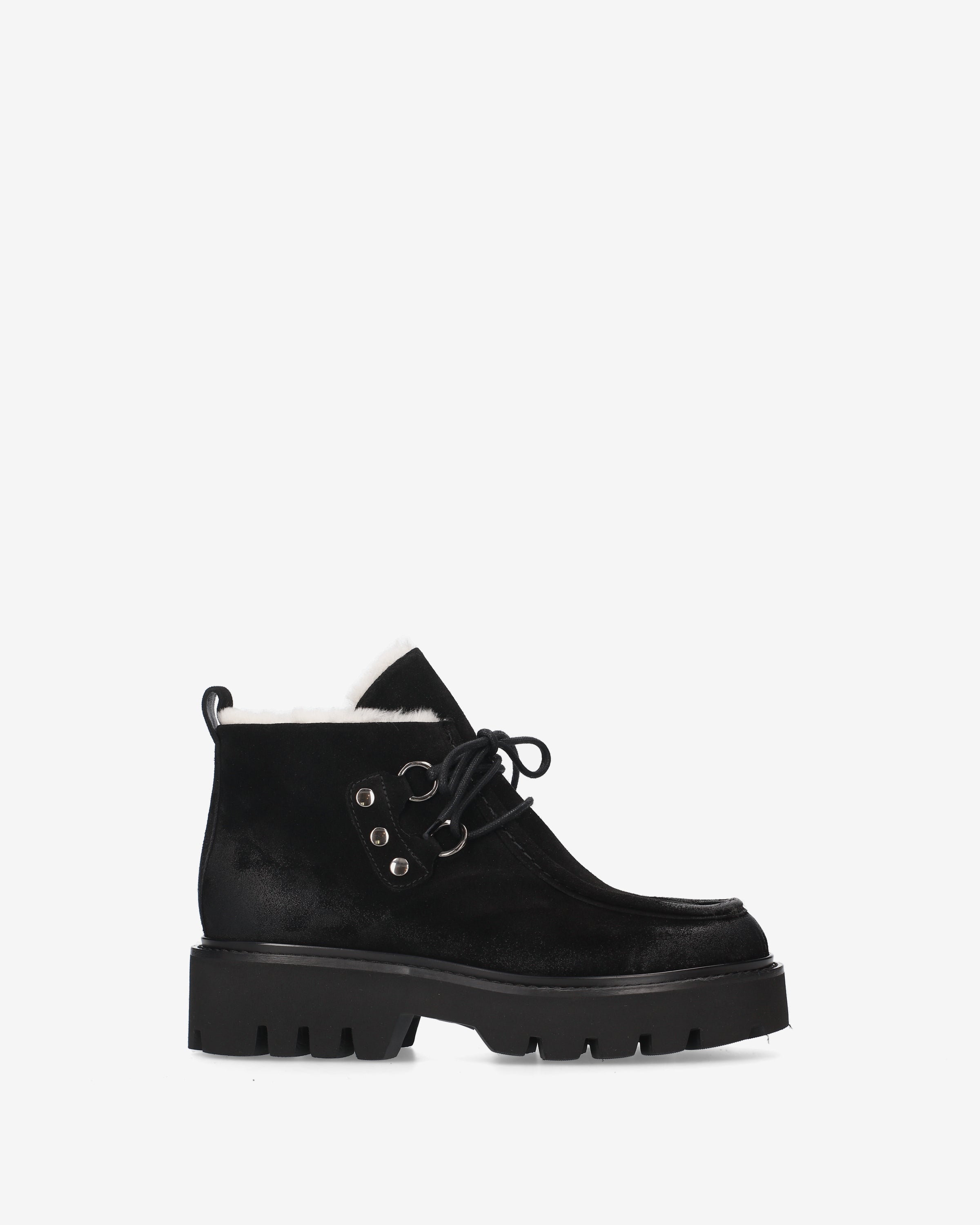 Suede Lace-Up Boots with Shearling Lining Black