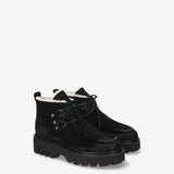 Suede Lace-Up Boots with Shearling Lining Black