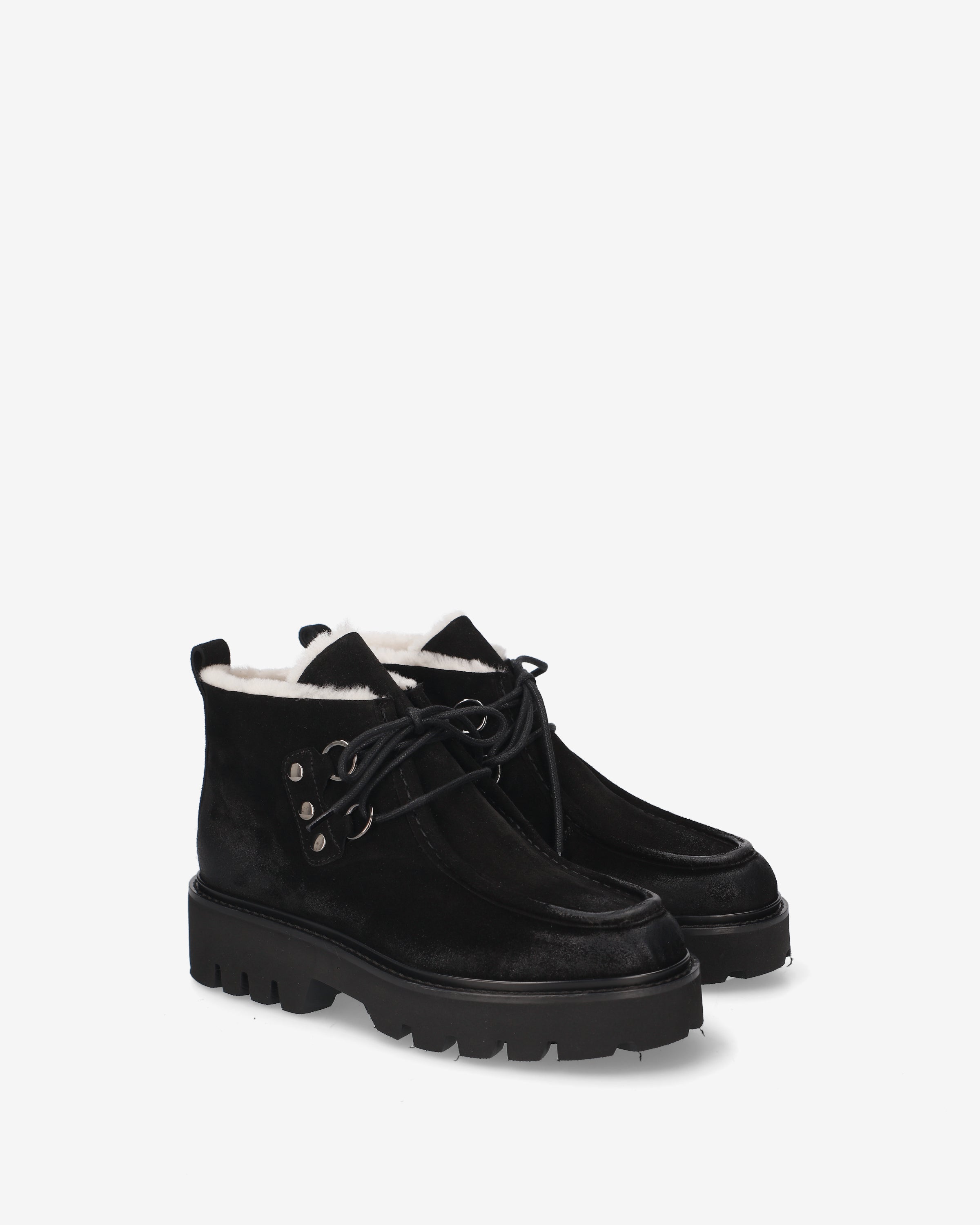 Suede Lace-Up Boots with Shearling Lining Black