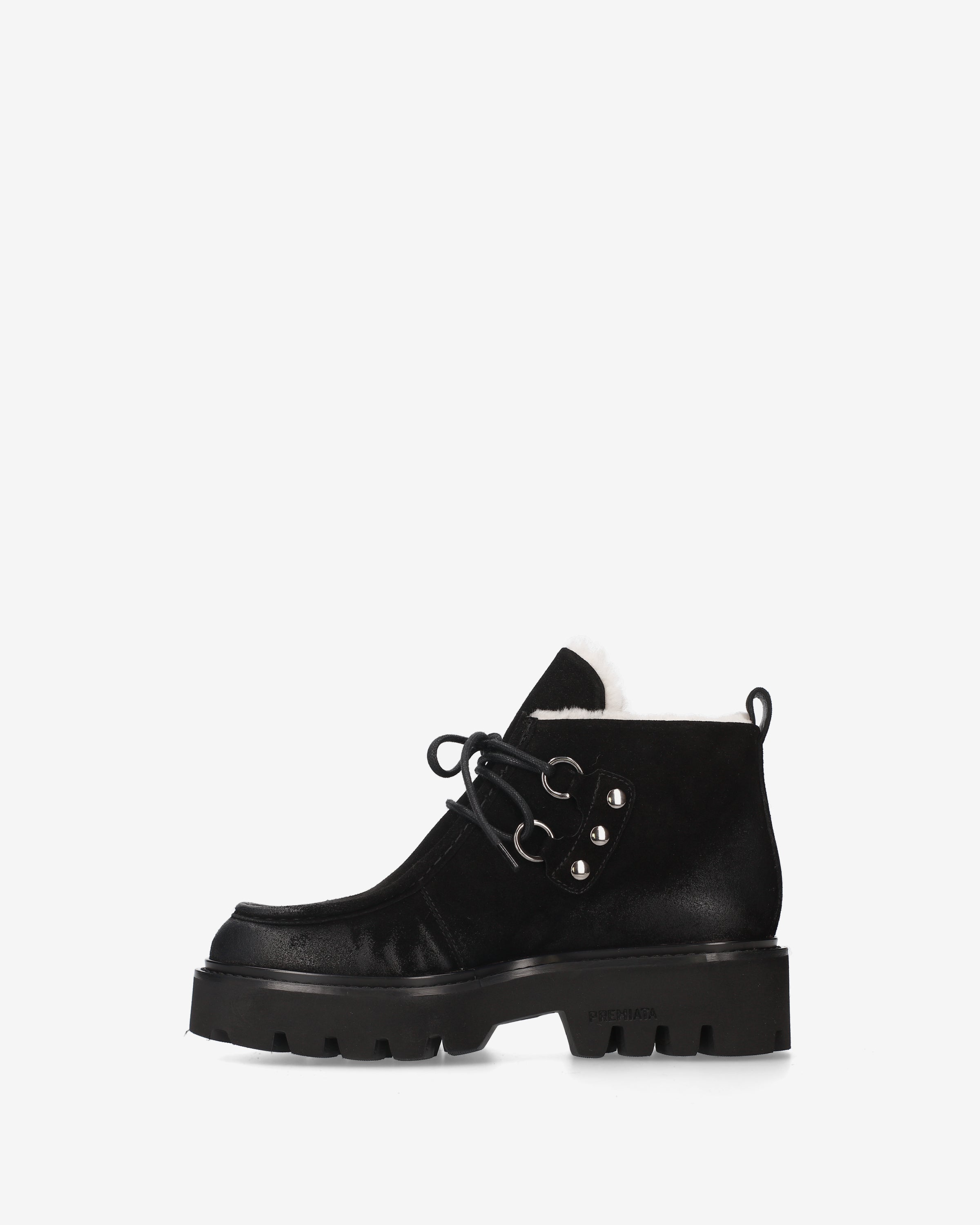 Suede Lace-Up Boots with Shearling Lining Black