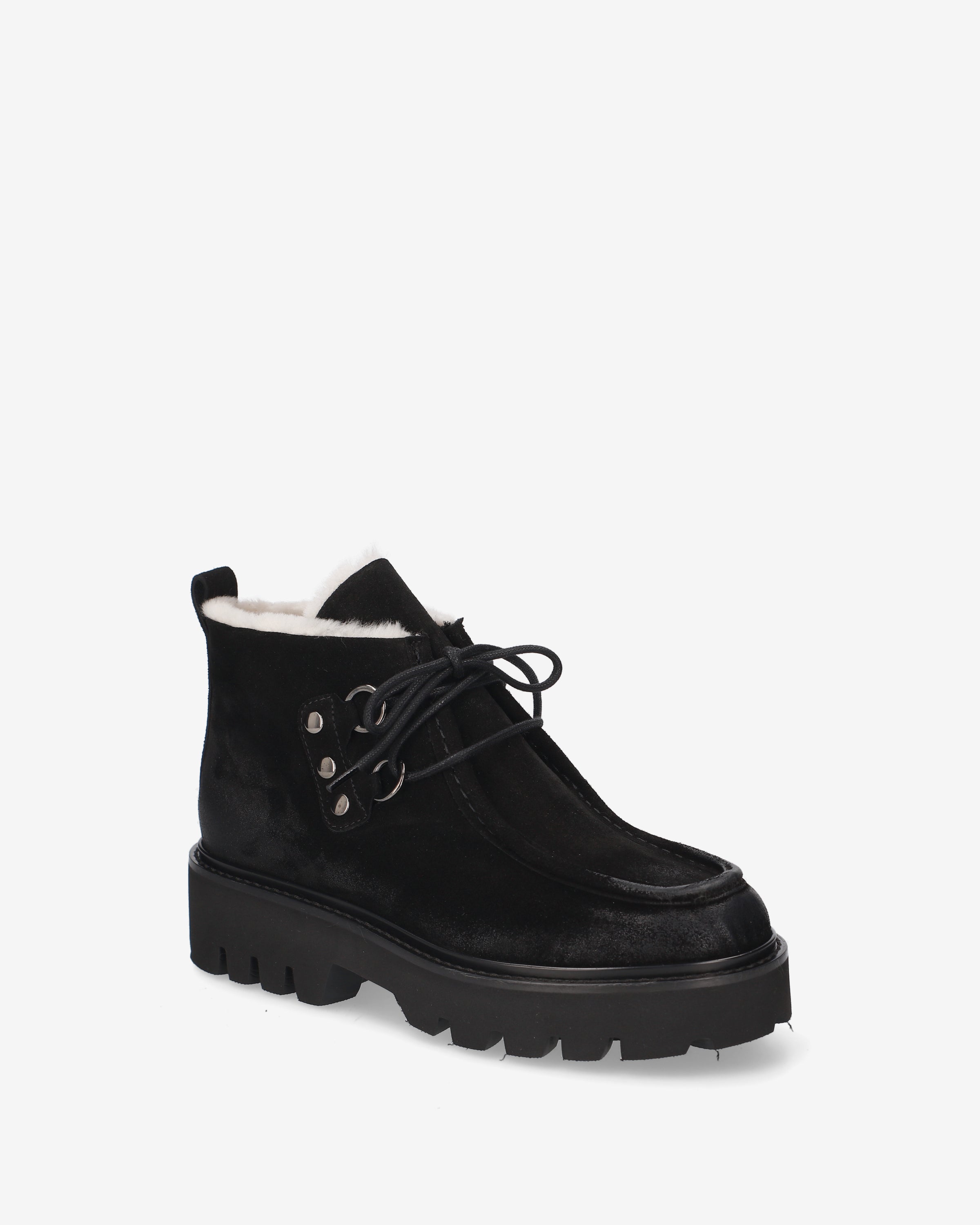 Suede Lace-Up Boots with Shearling Lining Black