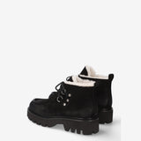 Suede Lace-Up Boots with Shearling Lining Black