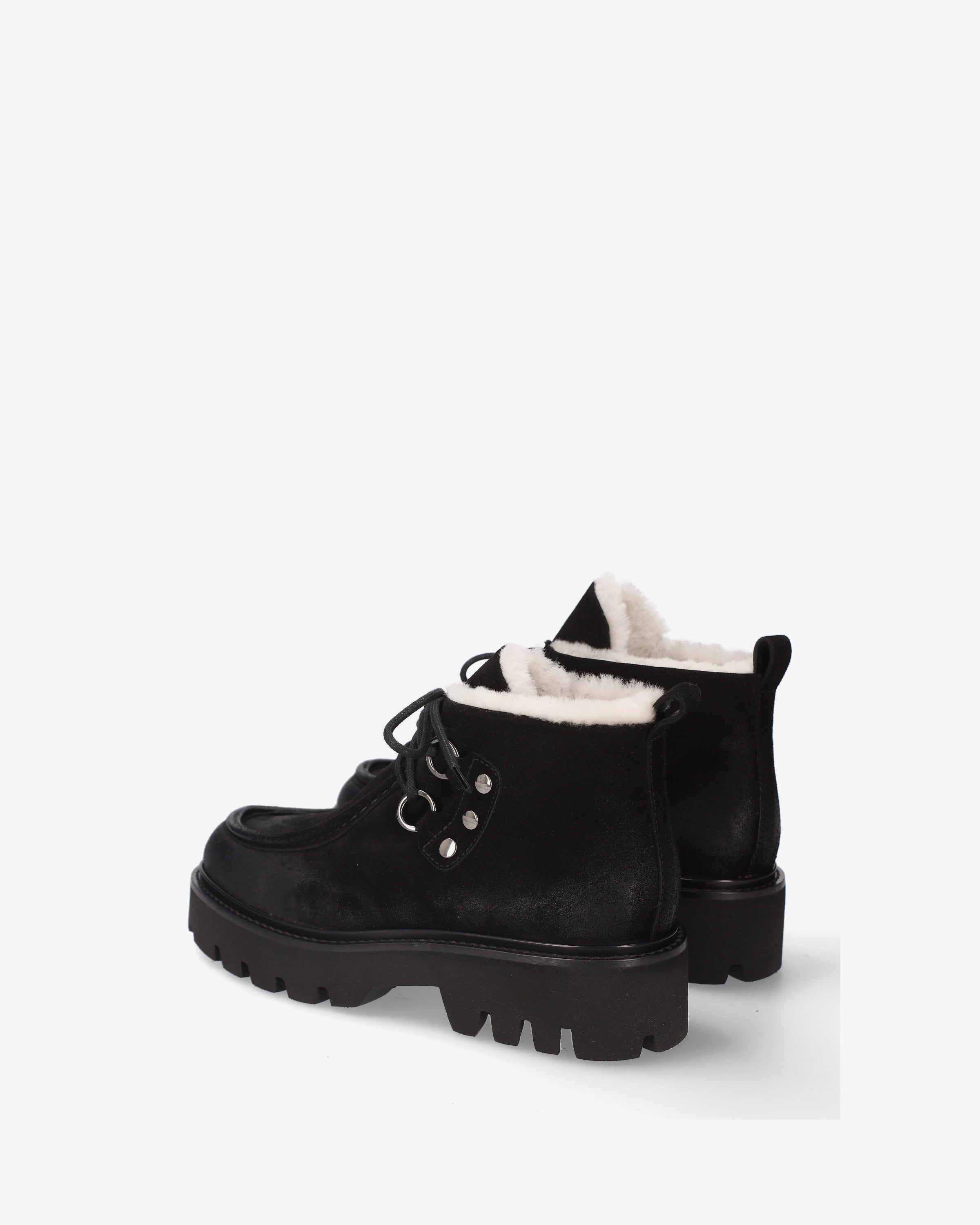 Suede Lace-Up Boots with Shearling Lining Black
