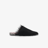 Slippers in Black Leather and Fur
