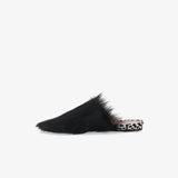 Slippers in Black Leather and Fur