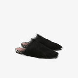 Slippers in Black Leather and Fur