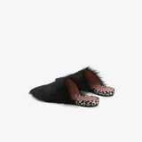 Slippers in Black Leather and Fur