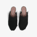 Slippers in Black Leather and Fur