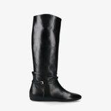 Black Leather Flat Boot M7215A