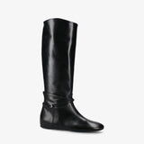 Black Leather Flat Boot M7215A