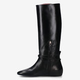 Black Leather Flat Boot M7215A