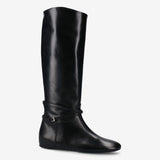 Black Leather Flat Boot M7215A