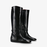 Black Leather Flat Boot M7215A