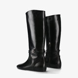 Black Leather Flat Boot M7215A