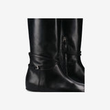 Black Leather Flat Boot M7215A