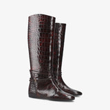 Brown Leather Flat Boot M7215CA