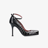 Black Leather Studded Shoes M7228A