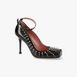 Black Leather Studded Shoes M7228A