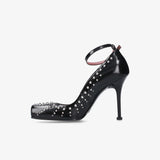 Black Leather Studded Shoes M7228A