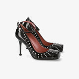 Black Leather Studded Shoes M7228A