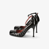 Black Leather Studded Shoes M7228A