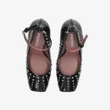 Black Leather Studded Shoes M7228A