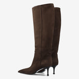 Suede Tall Boots Dark Brown
