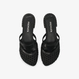 Raffia and nappa leather sandals