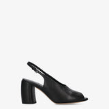 Black leather sandals with heels