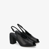 Black leather sandals with heels