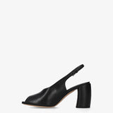 Black leather sandals with heels