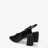 Black leather sandals with heels