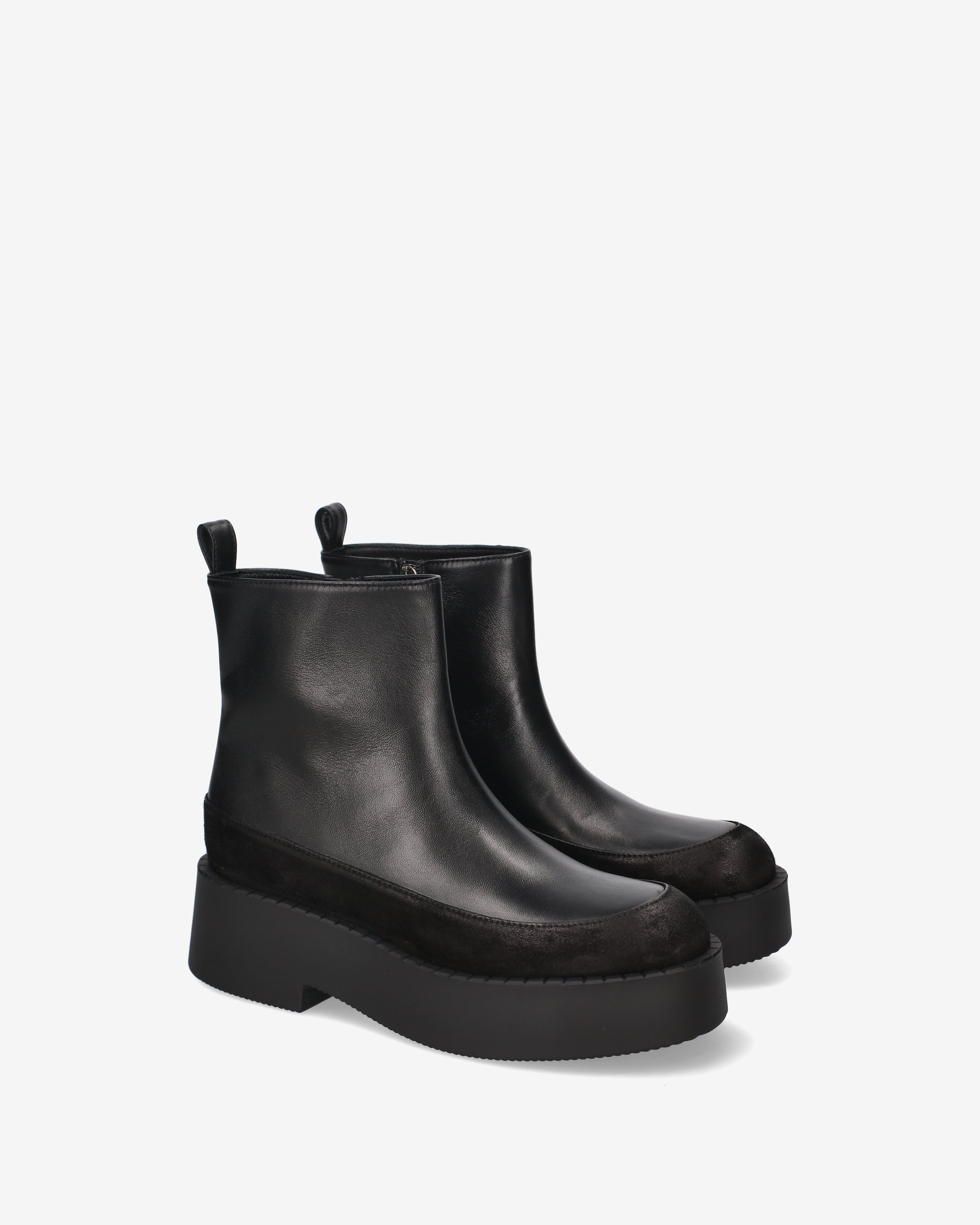 Leather and Suede Platform Ankle Boots Black