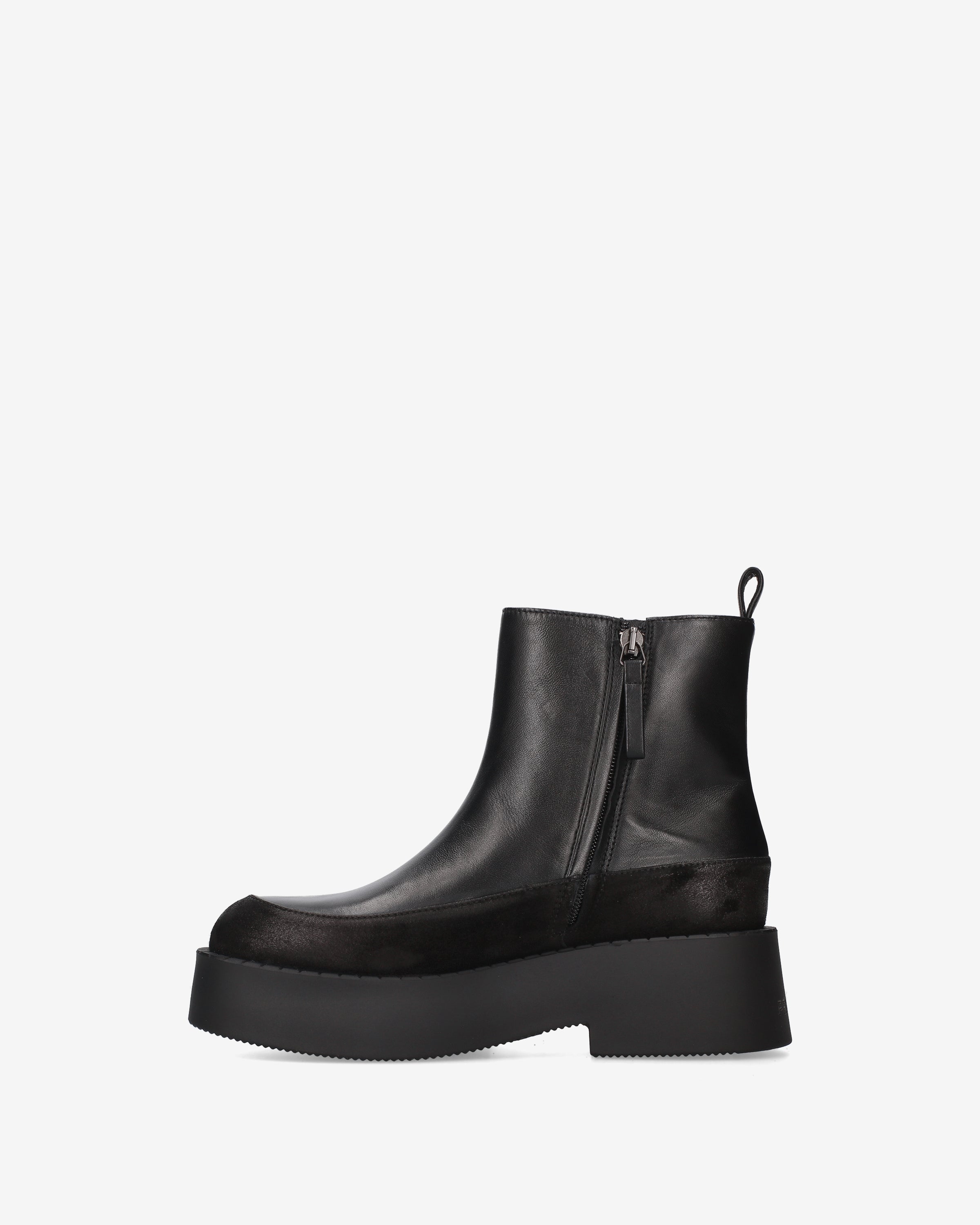 Leather and Suede Platform Ankle Boots Black