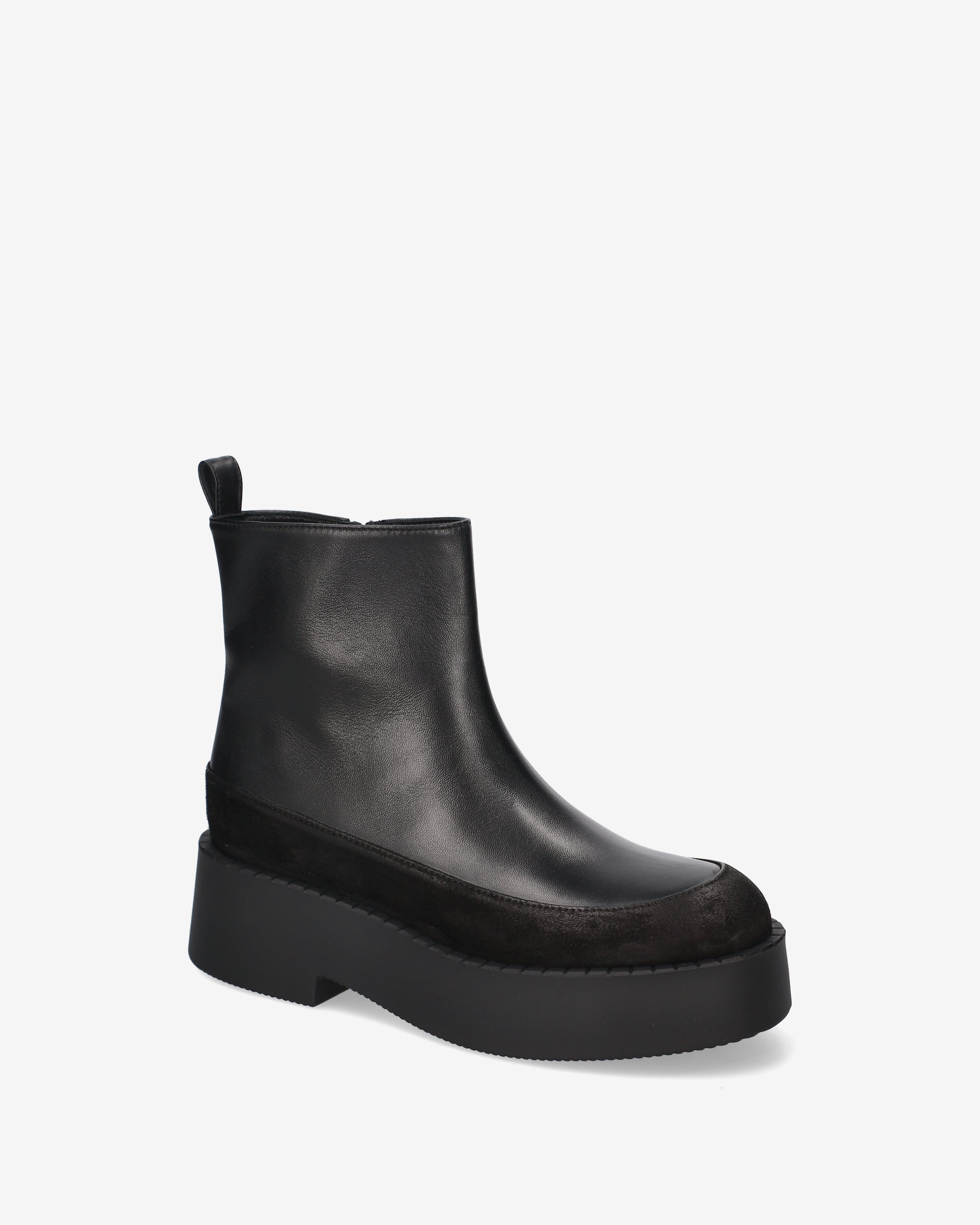 Leather and Suede Platform Ankle Boots Black
