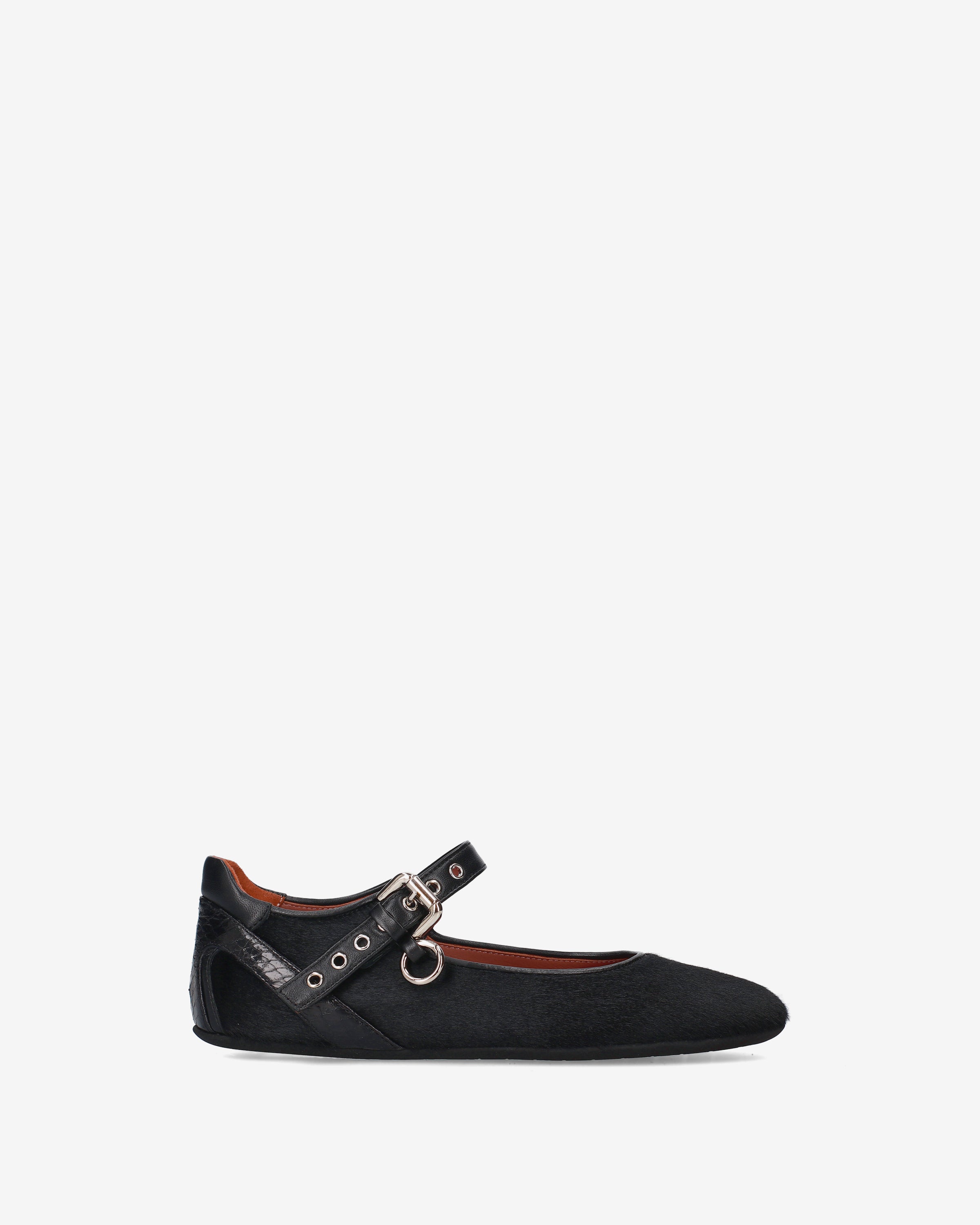 Pony Hair Mary Jane Ballet Flats Black